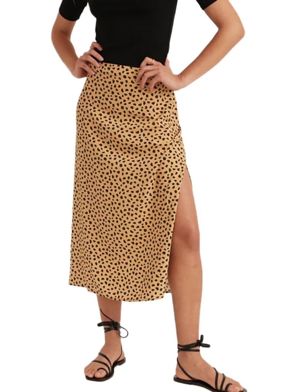 Marine Layer Ryan Midi Slip Skirt Cheetah Animal Print Tan Black Size 8